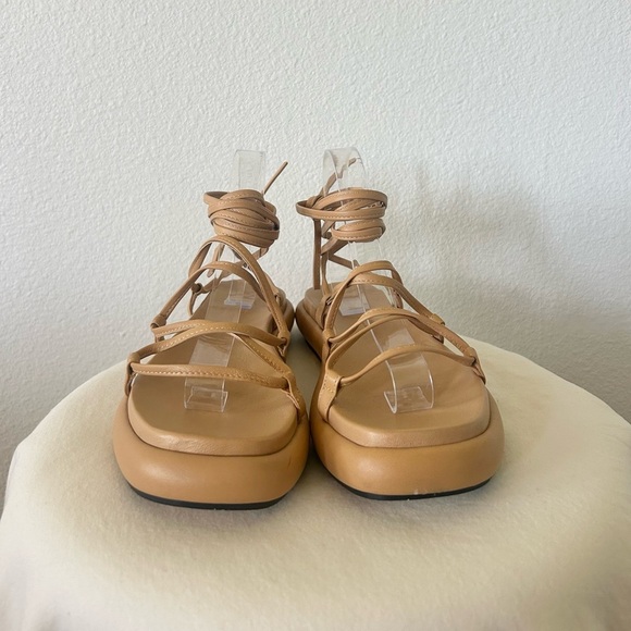 KHAITE Alba Leather Wraparound Platform Sandals in Tan - Picture 4 of 14